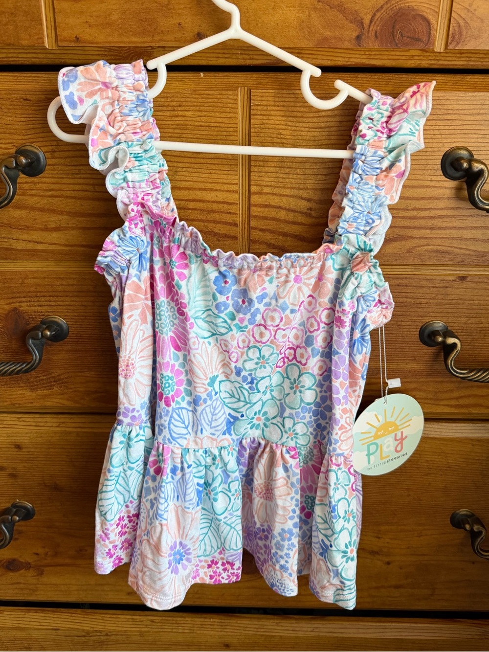 NWT Limited edition “Doodle Blooms" little sleepies ruffle tank size 5T